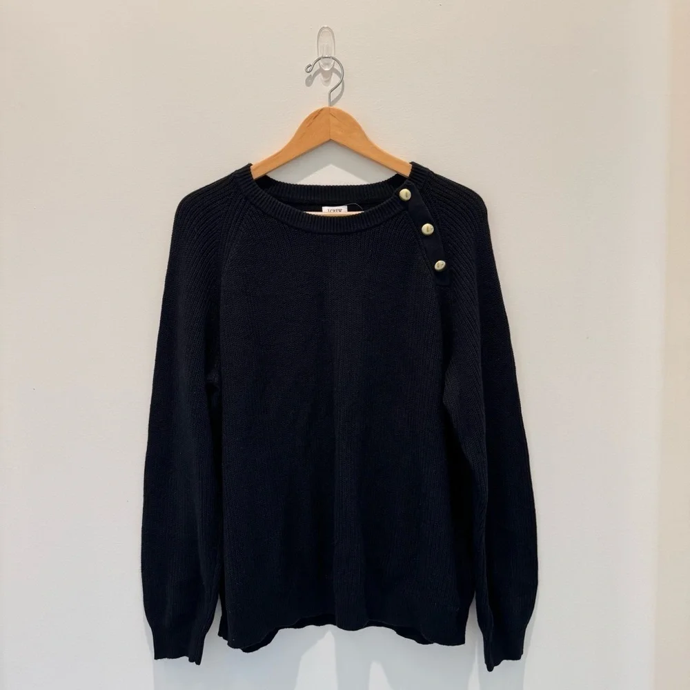 J. Crew Button Raglan Crewneck Sweater black Size XXL